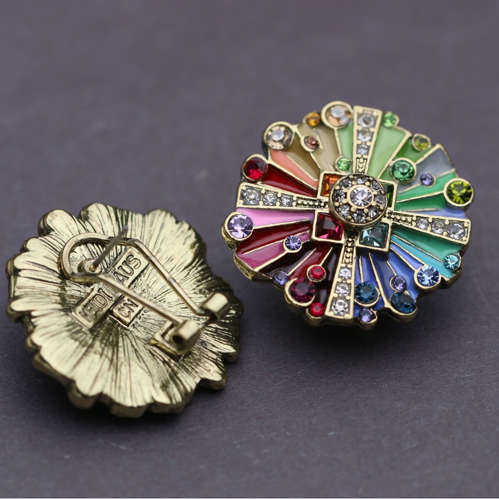 HEIDI DAUS®"Color Wheel" Enamel Crystal Button Earrings - Picture 6 of 6